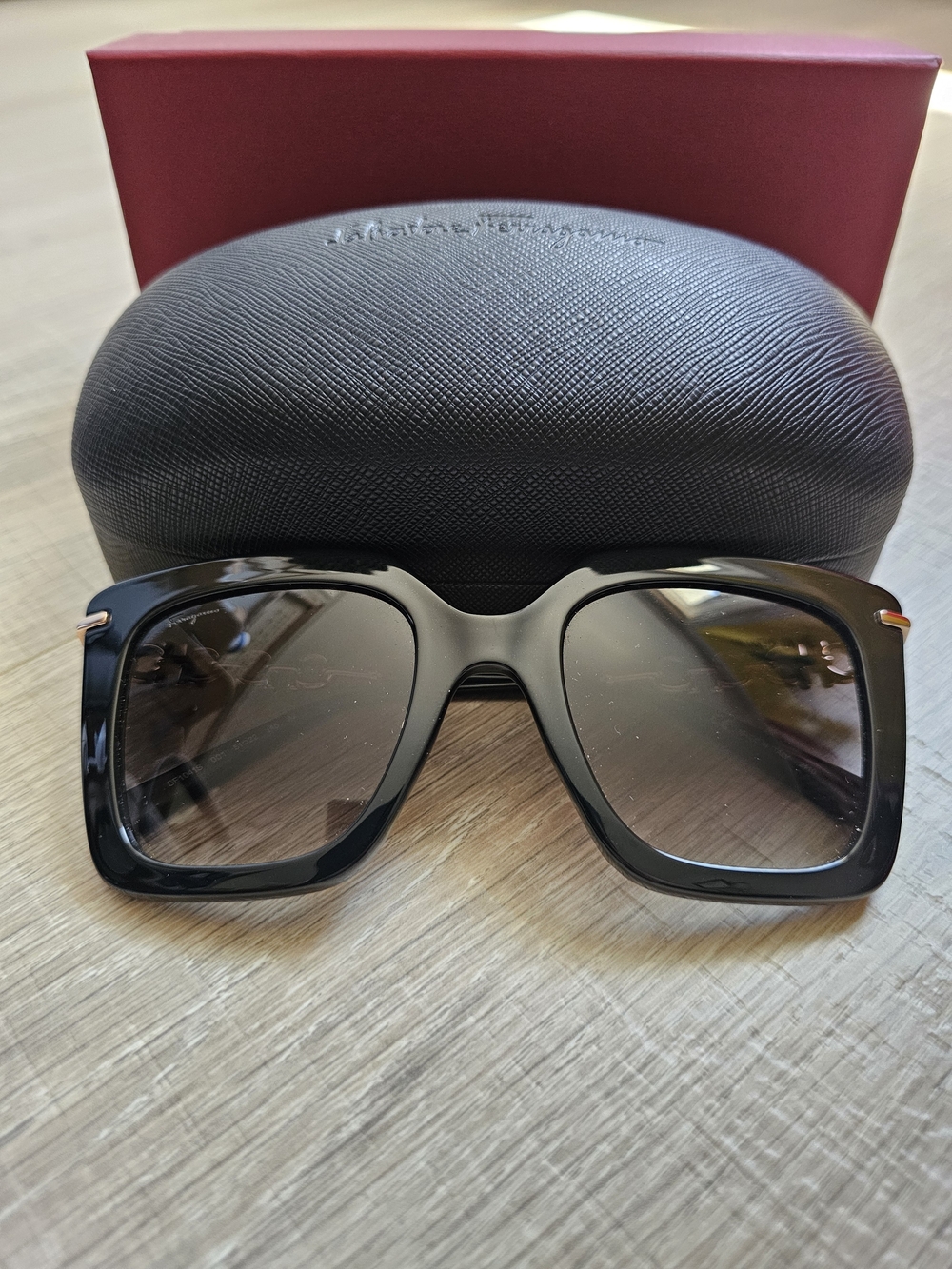 Ferragamo Black Square Gradient Lens Sunglasses